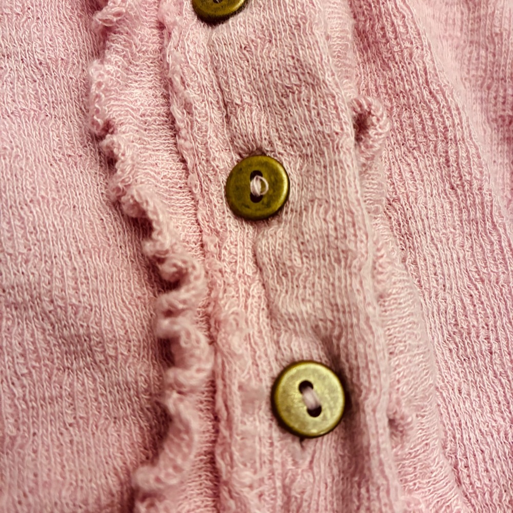 We The Free Women Cardigan Pink Cotton Blend Long Sleeve Button Ruffle Top Large - Picture 9 of 11